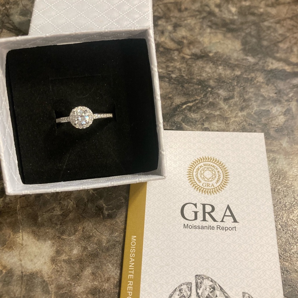 Moissanite Halo Engagement Ring in Silver